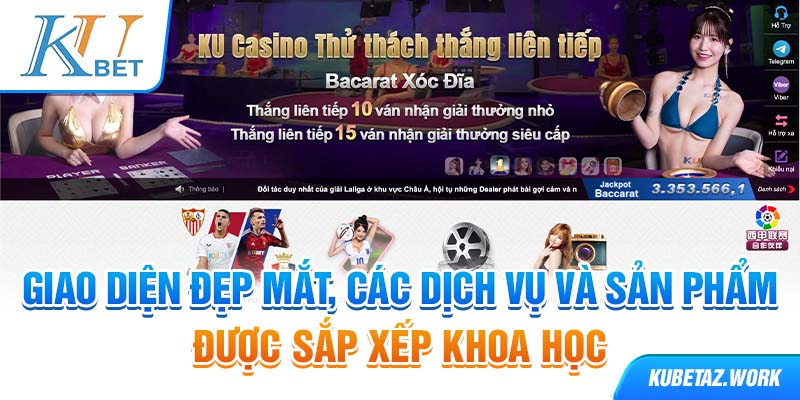 Giao diện đẹp mắt, các dịch vụ và sản phẩm được sắp xếp khoa học