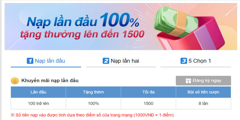 Nhận 100% của giá trị thẻ nạp lần đầu